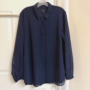 Talbots Navy Blue Clip Dot Long Sleeve Button Down Shirt Size XL